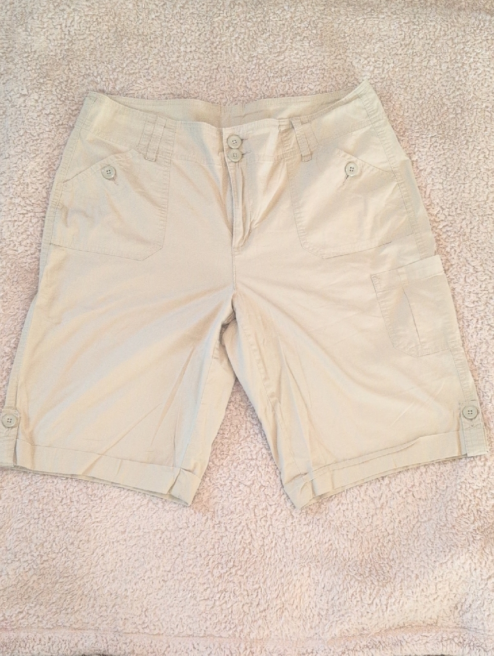 Kim Rogers Khaki Cargo Bermuda Shorts with Button Details Size 14